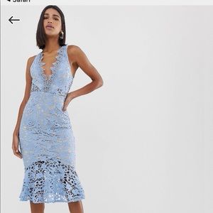 Love Triangle extreme plunge lace midi dress